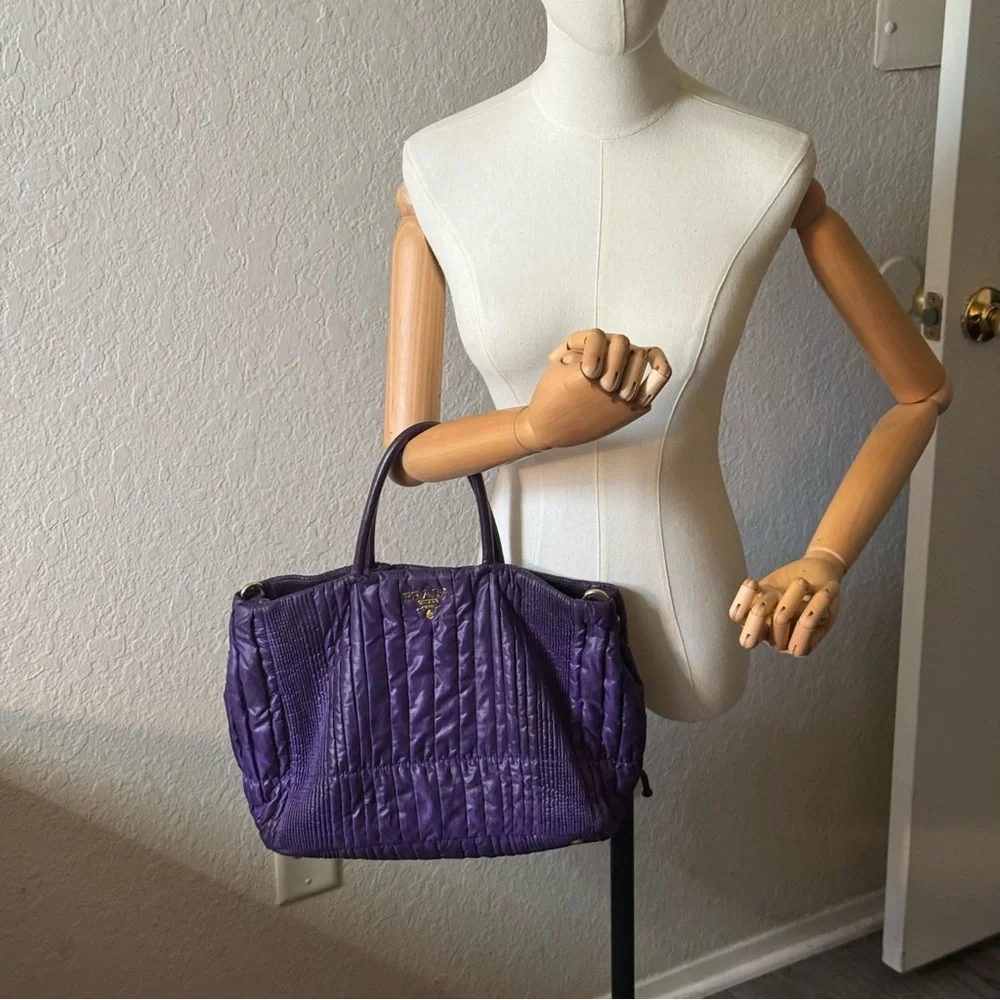Prada Purple Nylon Leather Two-Way Bag - Picture 15 of 16